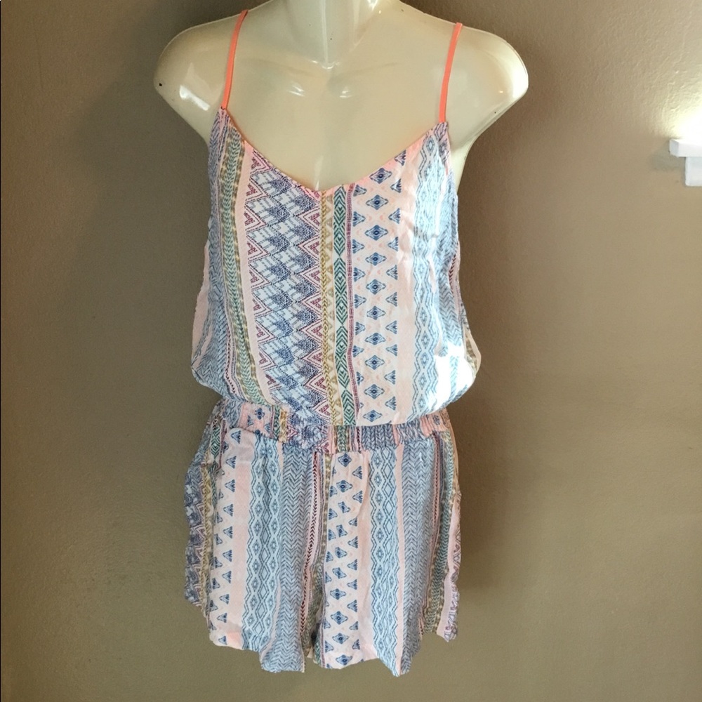 Promod blue/orange geometric short romper